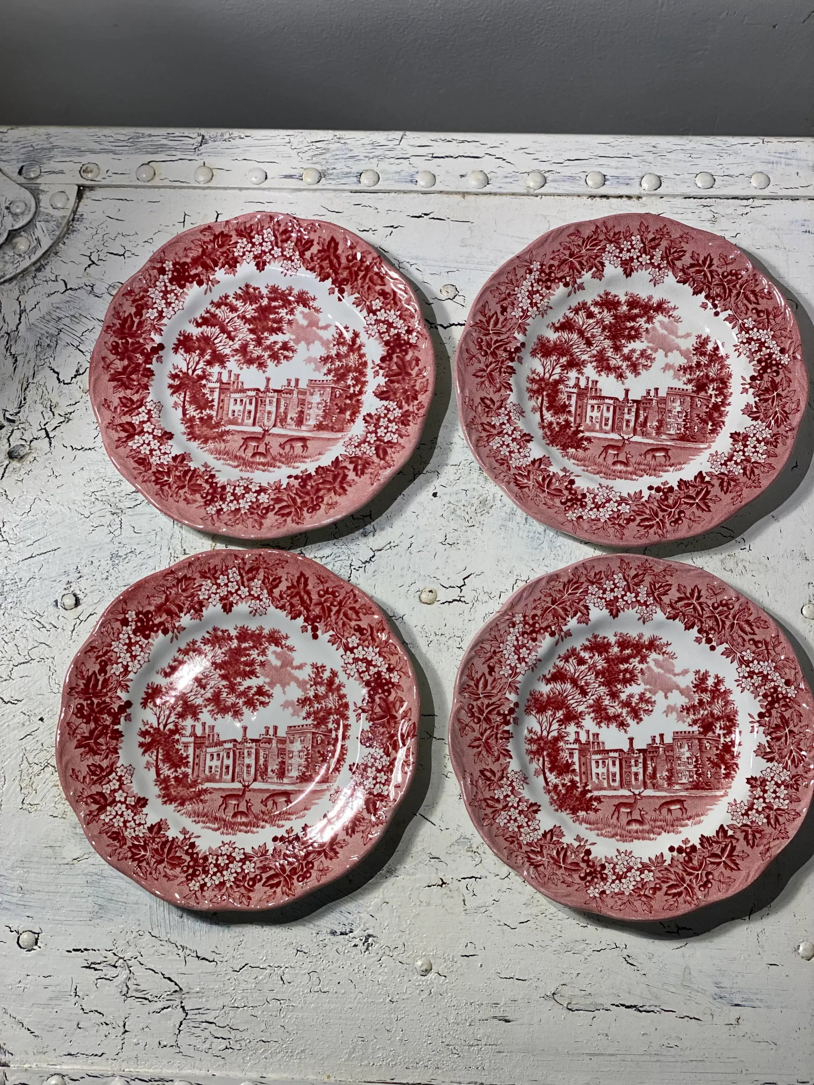 Vintage J&g Meakin Red Romantic England Bread Plates- Set of 4 - 11