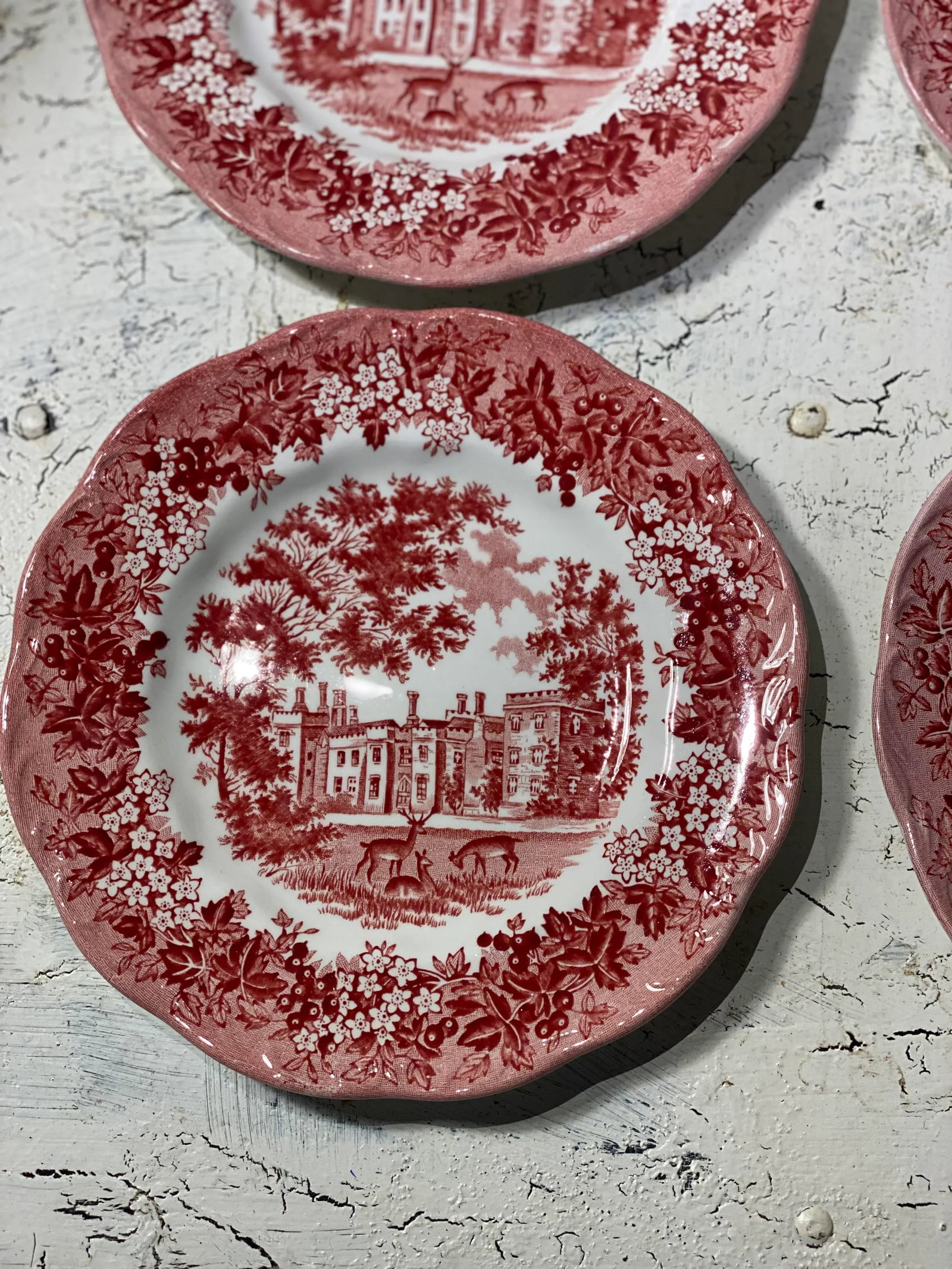 Vintage J&g Meakin Red Romantic England Bread Plates- Set of 4 - 6