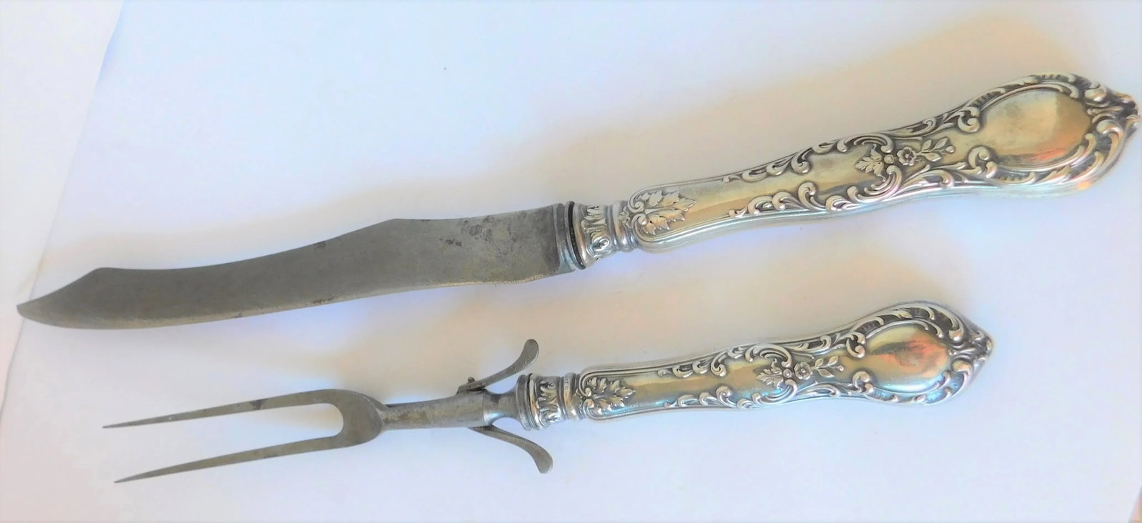 Vintage Preisner Sterling Silver Carving Knife & Fork Set- 2 Pieces - 13