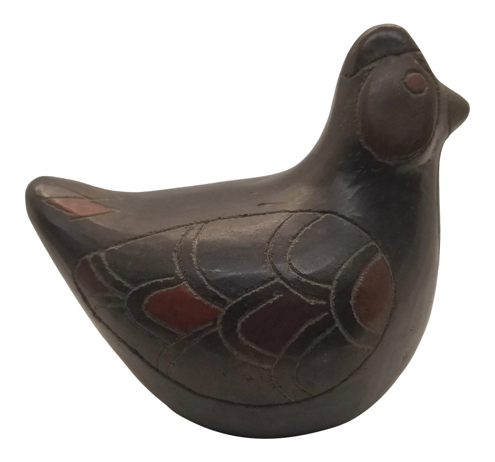 1970s Mexican Black Clay Pottery Chicken: Beautiful vintage black clay rooster would make a great addition to a collection. Condition: Alterations: Original Condition Unaltered Imperfections: Some Imperfections Condition Notes: No
