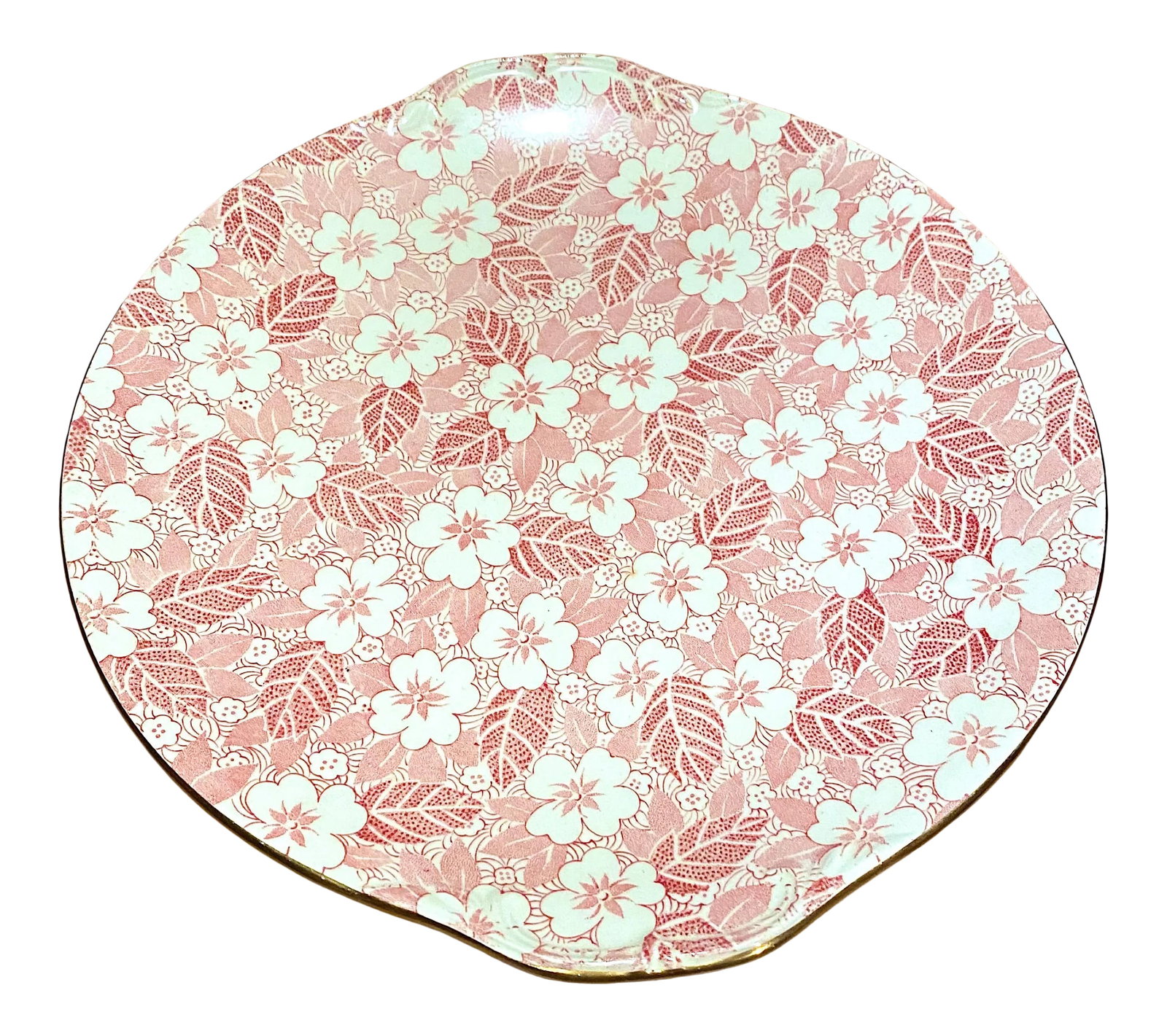 Antique Royal Minton Pink Chintz Cake Platter: Royal Minton Grimwades Made in England - pink Royal Winton is an English brand of earthenware and fine bone china tableware made by Grimwades Limited, a Stoke-on-Trent-based company founded by