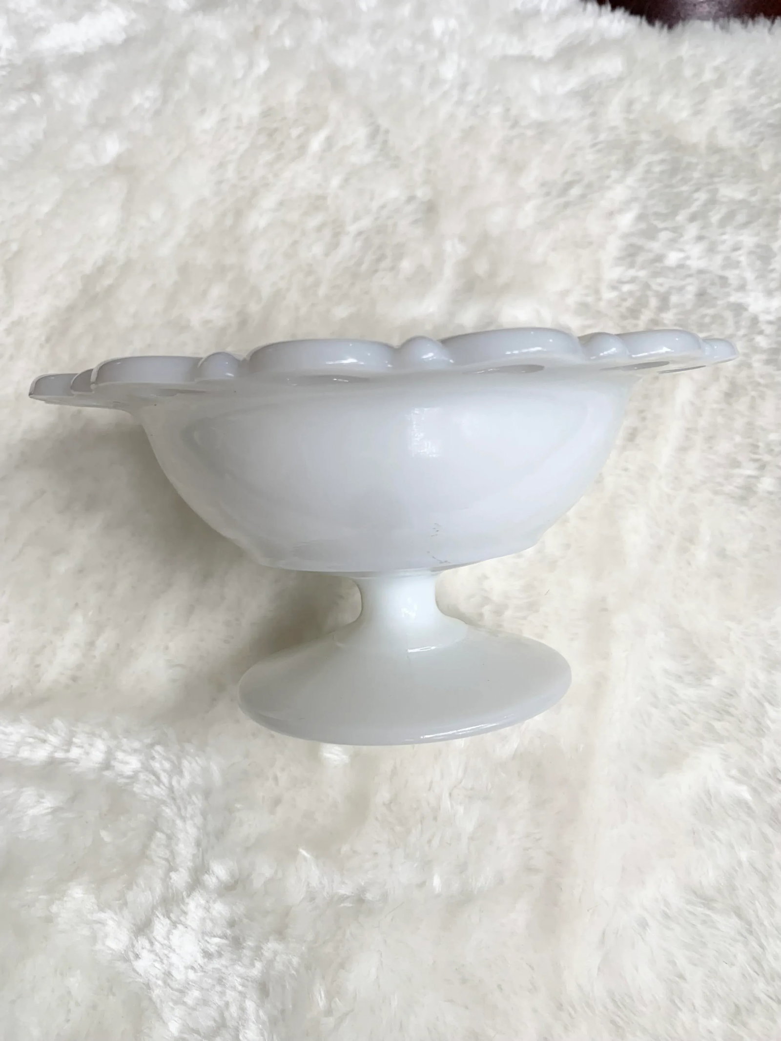 Vintage Milk Glass Pedestal Dish - 4