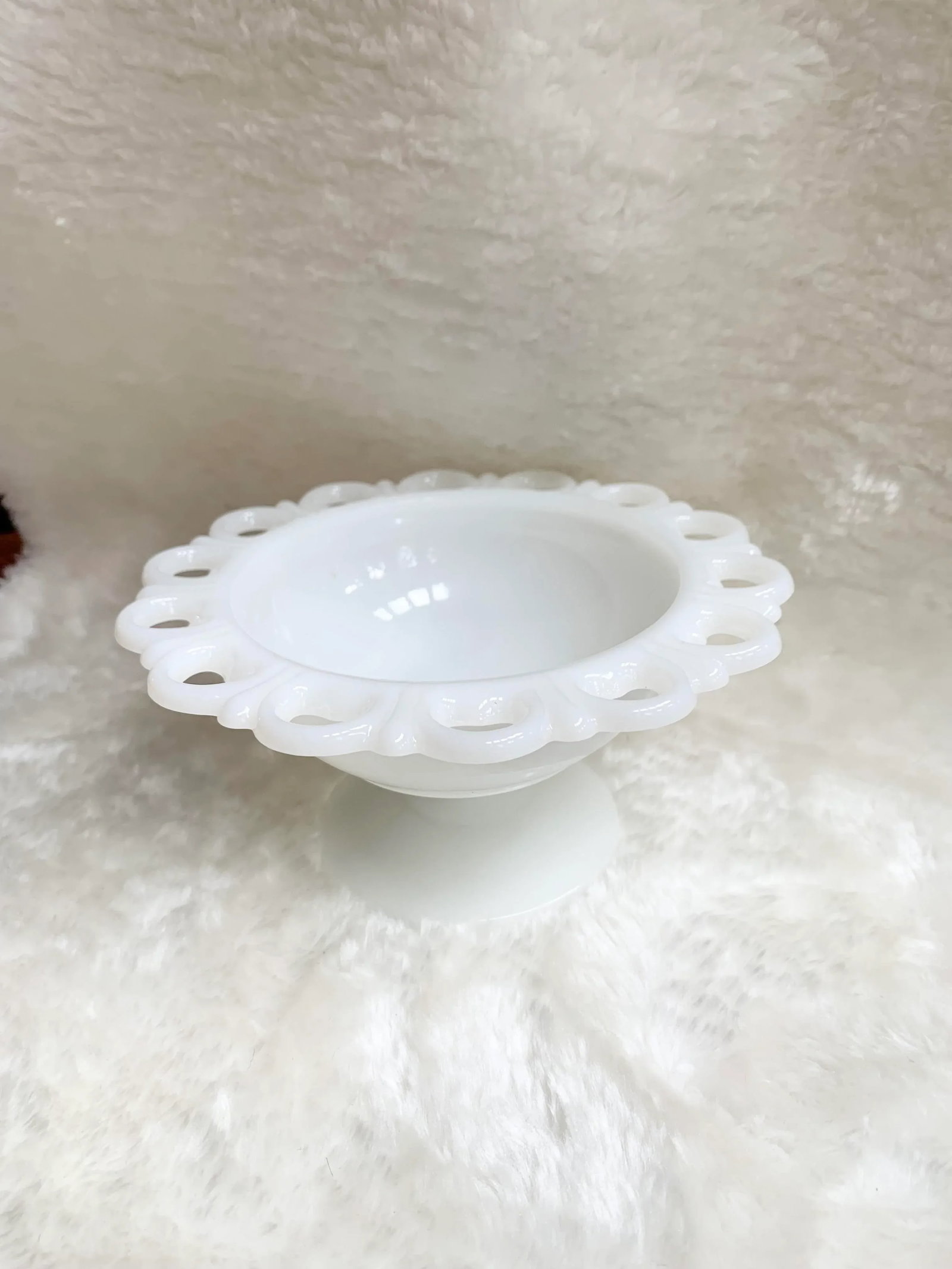Vintage Milk Glass Pedestal Dish - 6