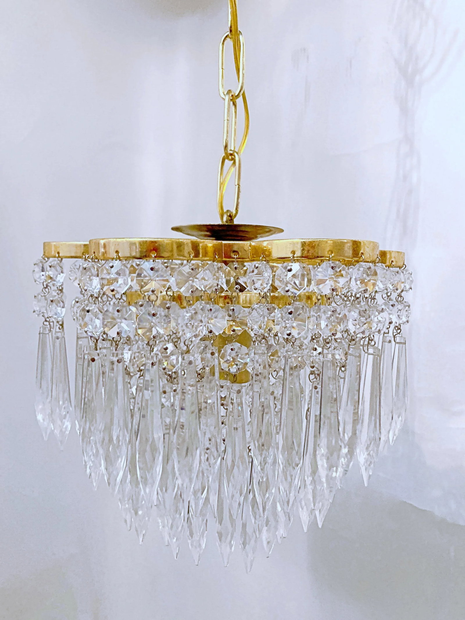 Mid-Century Italian Gold Frame Upside Down Layered Cake Chandelier - 2