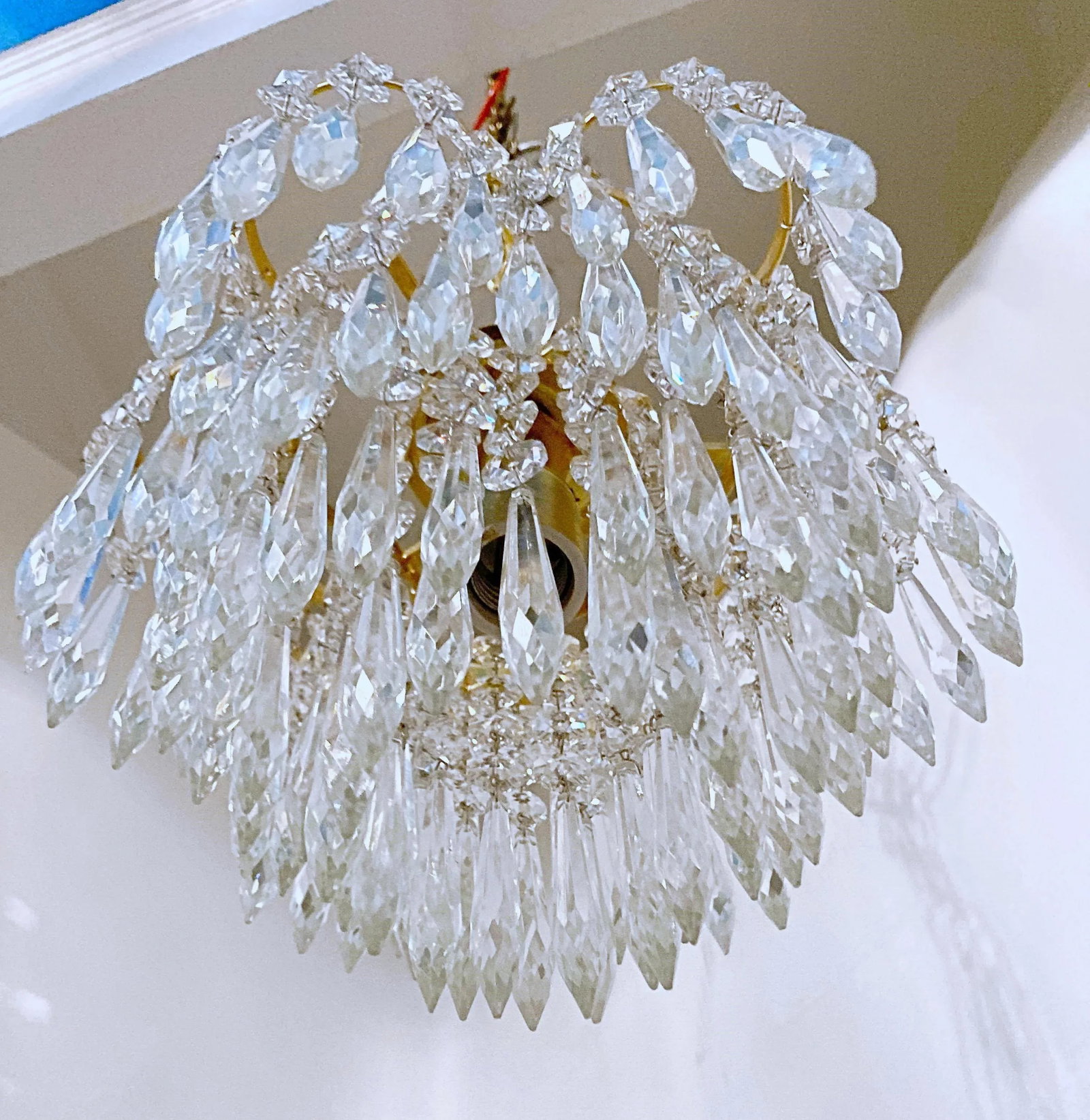 Mid-Century Italian Gold Frame Upside Down Layered Cake Chandelier - 3