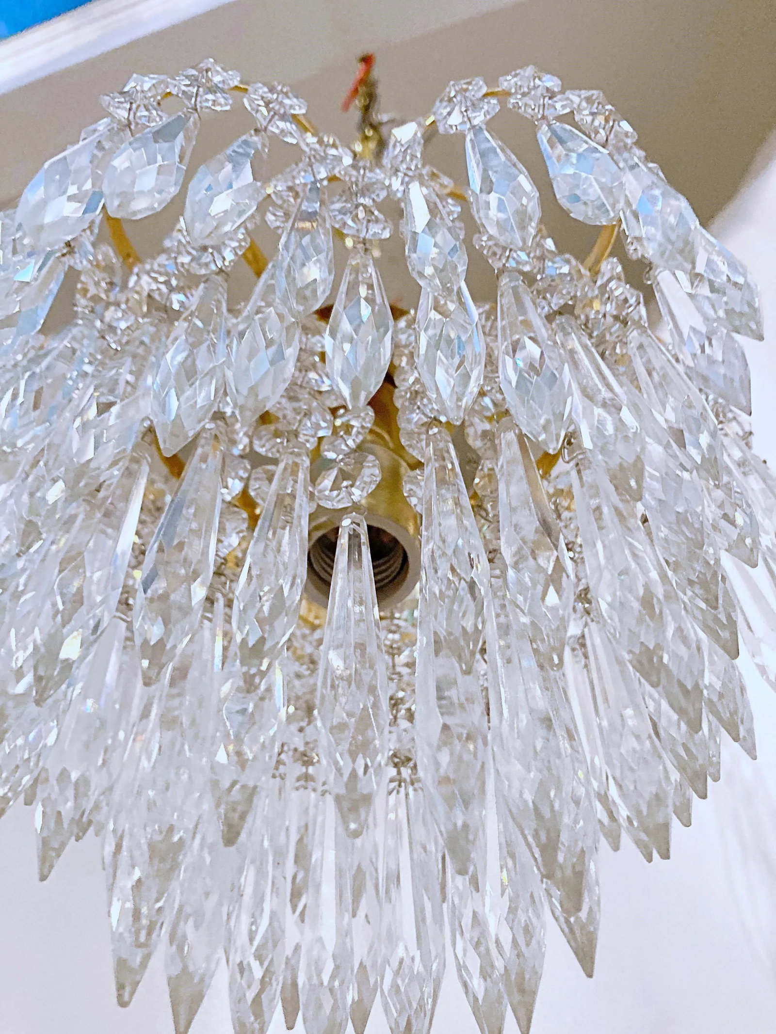 Mid-Century Italian Gold Frame Upside Down Layered Cake Chandelier - 4