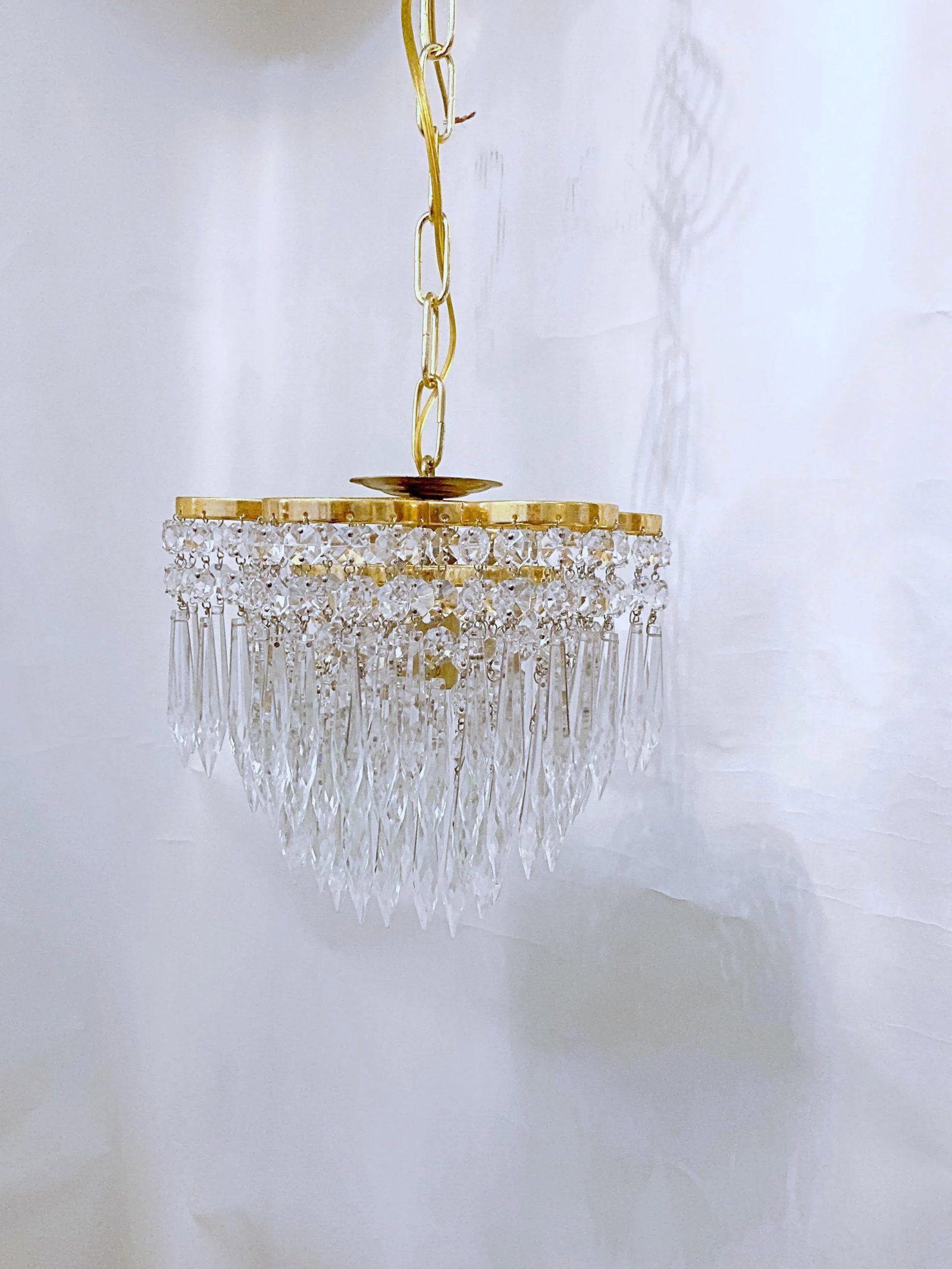 Mid-Century Italian Gold Frame Upside Down Layered Cake Chandelier - 8