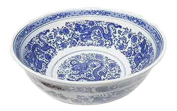 Asian Blue & White Porcelain Bowl: Asian Blue and White Bowl 6.5" Height can be use for indoor and outdoor. This piece used high fire porcelain is all handmade from China. It is good accent piece for home decor. Material: