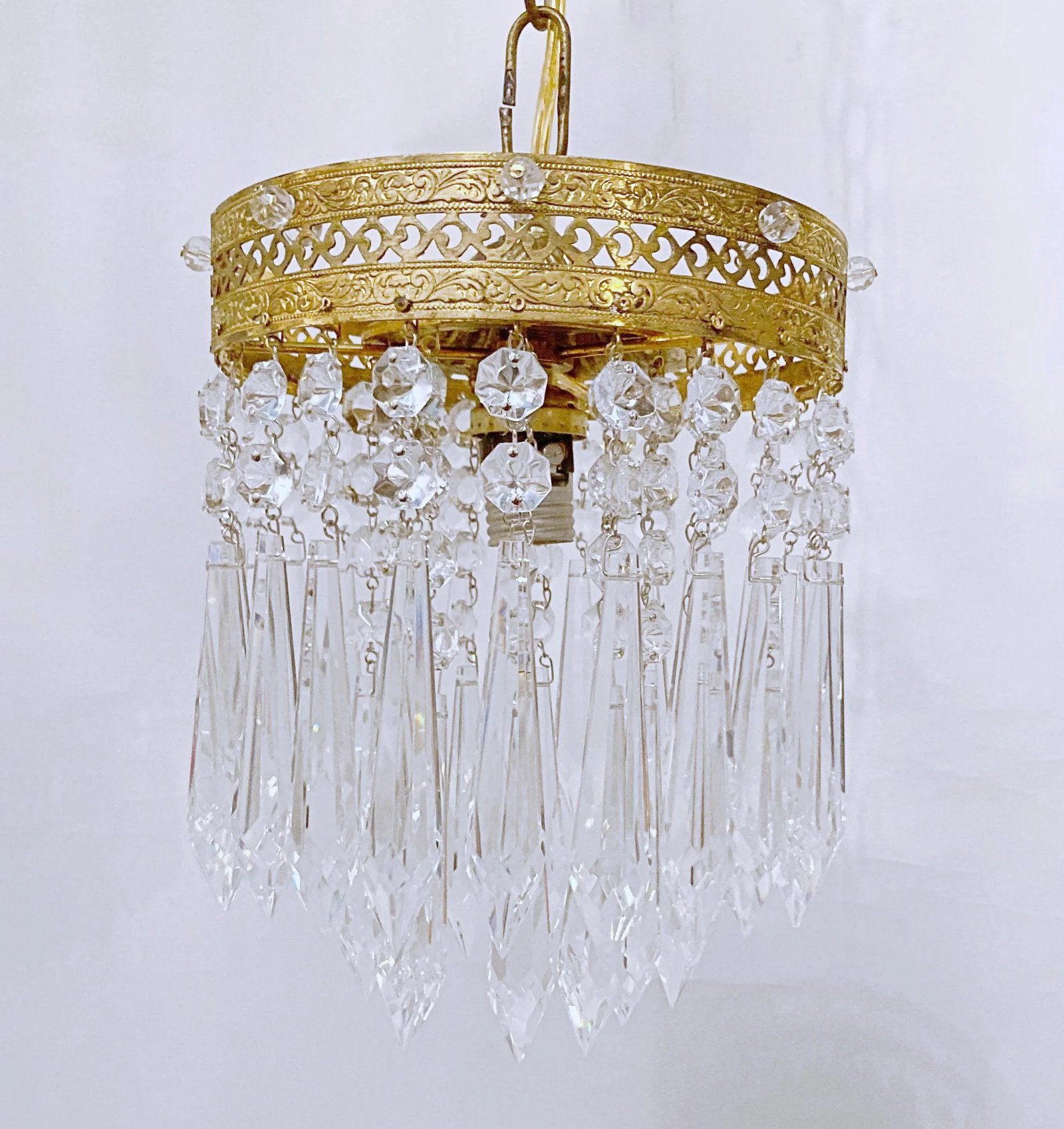 1960s Italian Brass Upside Down Layered Chandelier - 2