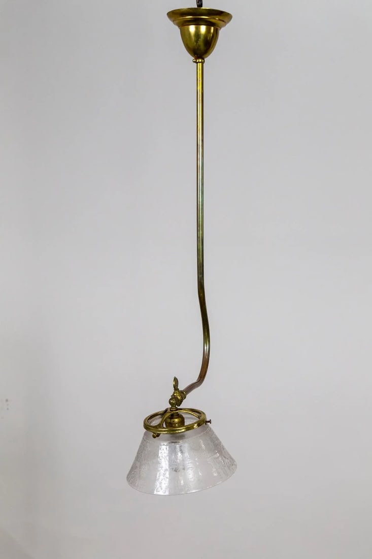 Late 19th Century Victorian J-Style Ceiling Light Fixture With Etched Glass Shade - 10