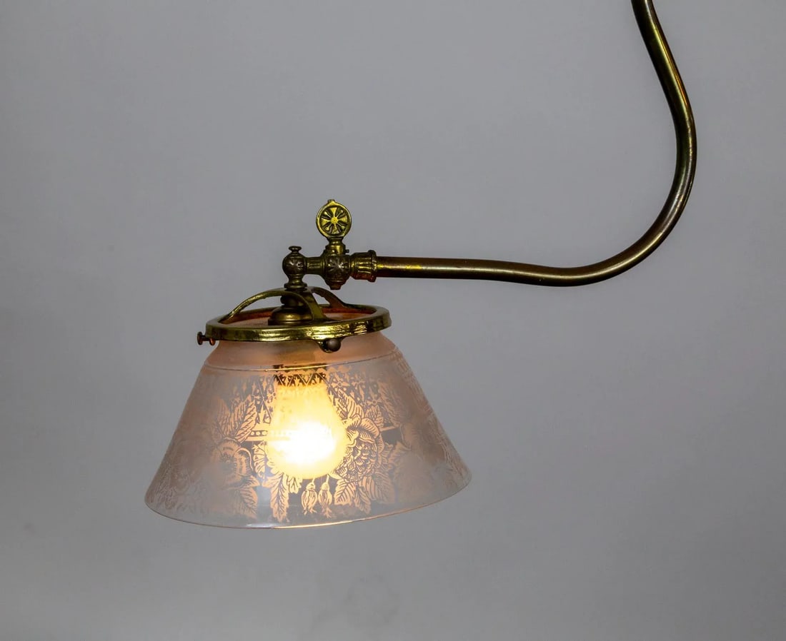 Late 19th Century Victorian J-Style Ceiling Light Fixture With Etched Glass Shade - 11