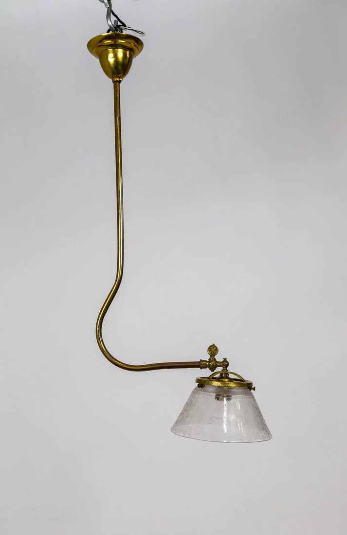 Late 19th Century Victorian J-Style Ceiling Light Fixture With Etched Glass Shade - 12
