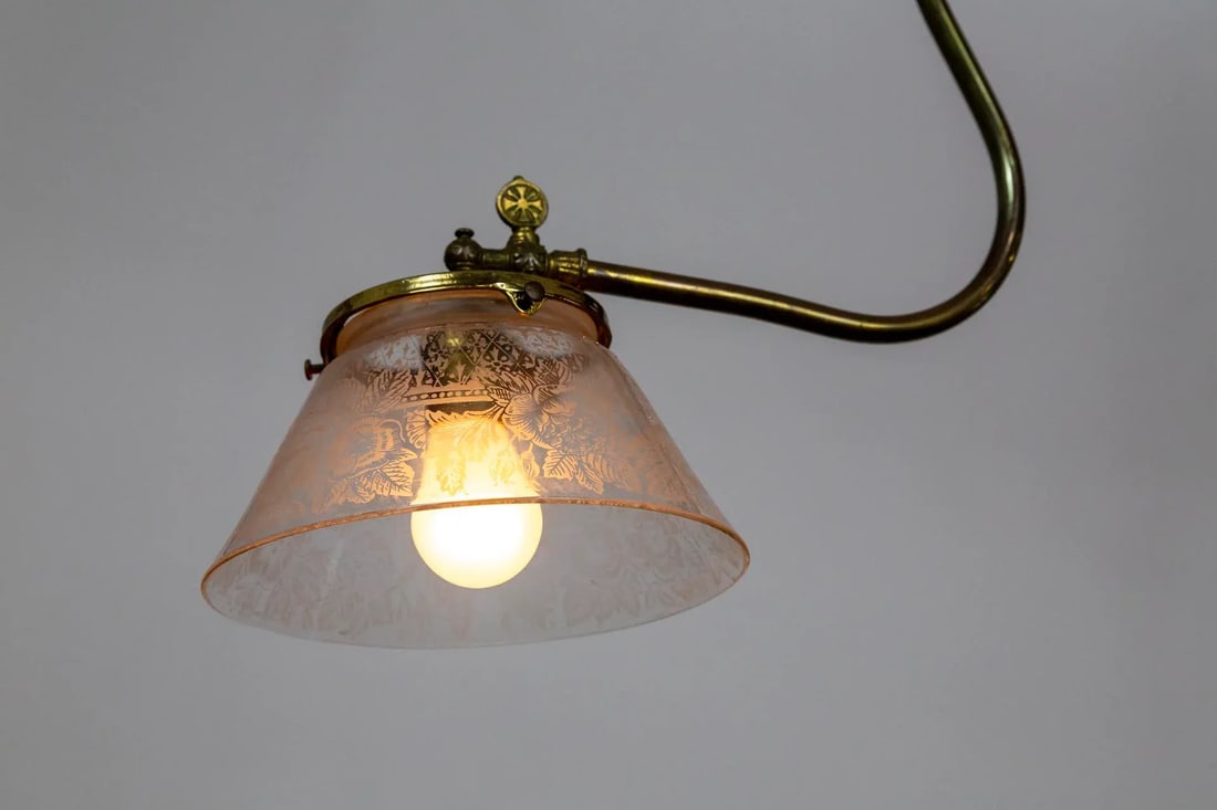 Late 19th Century Victorian J-Style Ceiling Light Fixture With Etched Glass Shade - 3
