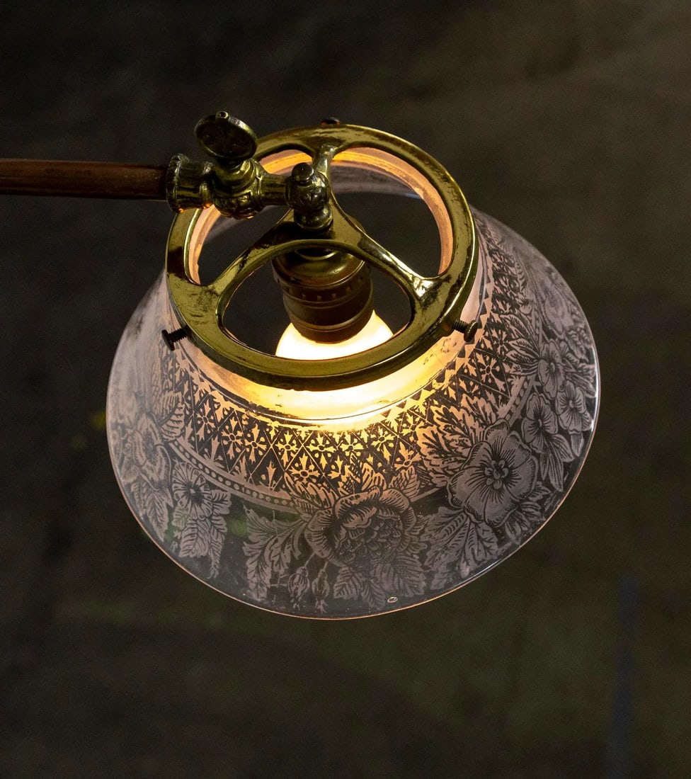 Late 19th Century Victorian J-Style Ceiling Light Fixture With Etched Glass Shade - 5
