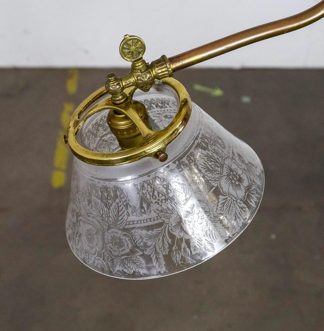 Late 19th Century Victorian J-Style Ceiling Light Fixture With Etched Glass Shade - 6
