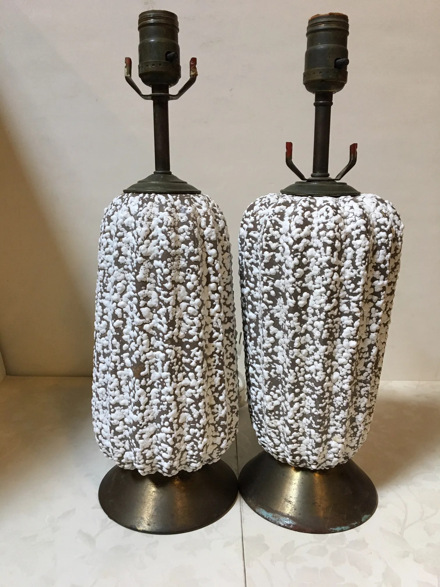 Mid Century Modern Textured Pottery Table Lamps - A Pair - 10