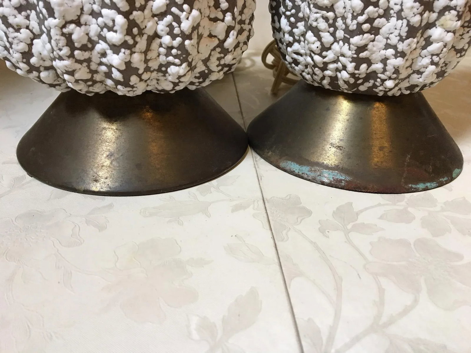 Mid Century Modern Textured Pottery Table Lamps - A Pair - 3