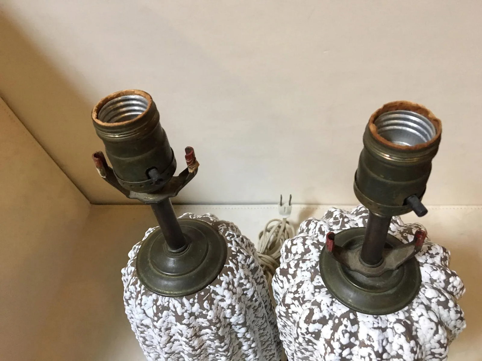 Mid Century Modern Textured Pottery Table Lamps - A Pair - 7