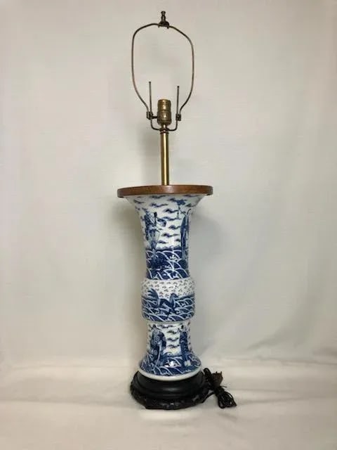 Late 19th Century Chinese Blue & White Porcelain Lamp - 11