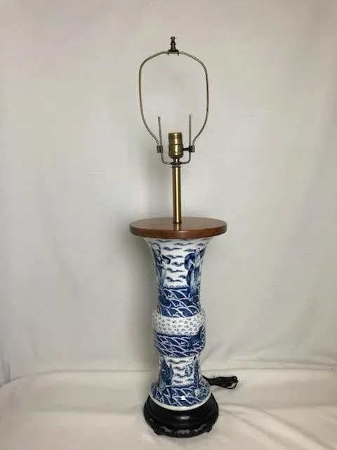 Late 19th Century Chinese Blue & White Porcelain Lamp - 2