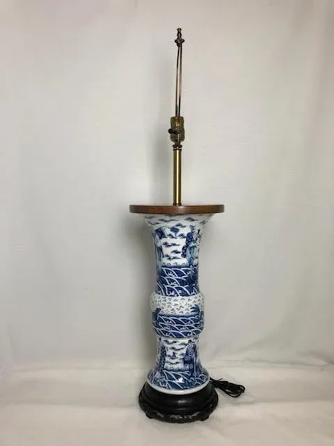 Late 19th Century Chinese Blue & White Porcelain Lamp - 3