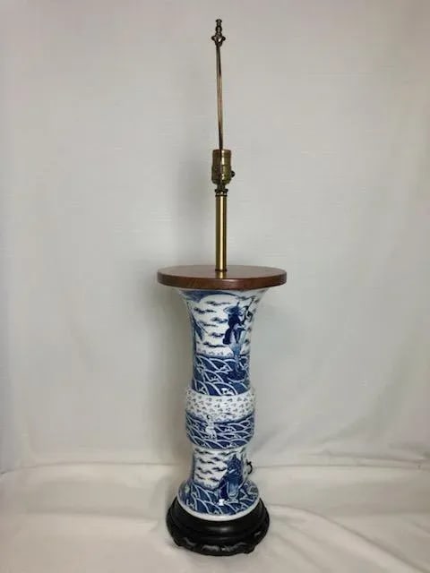 Late 19th Century Chinese Blue & White Porcelain Lamp - 4
