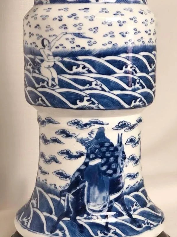 Late 19th Century Chinese Blue & White Porcelain Lamp - 6
