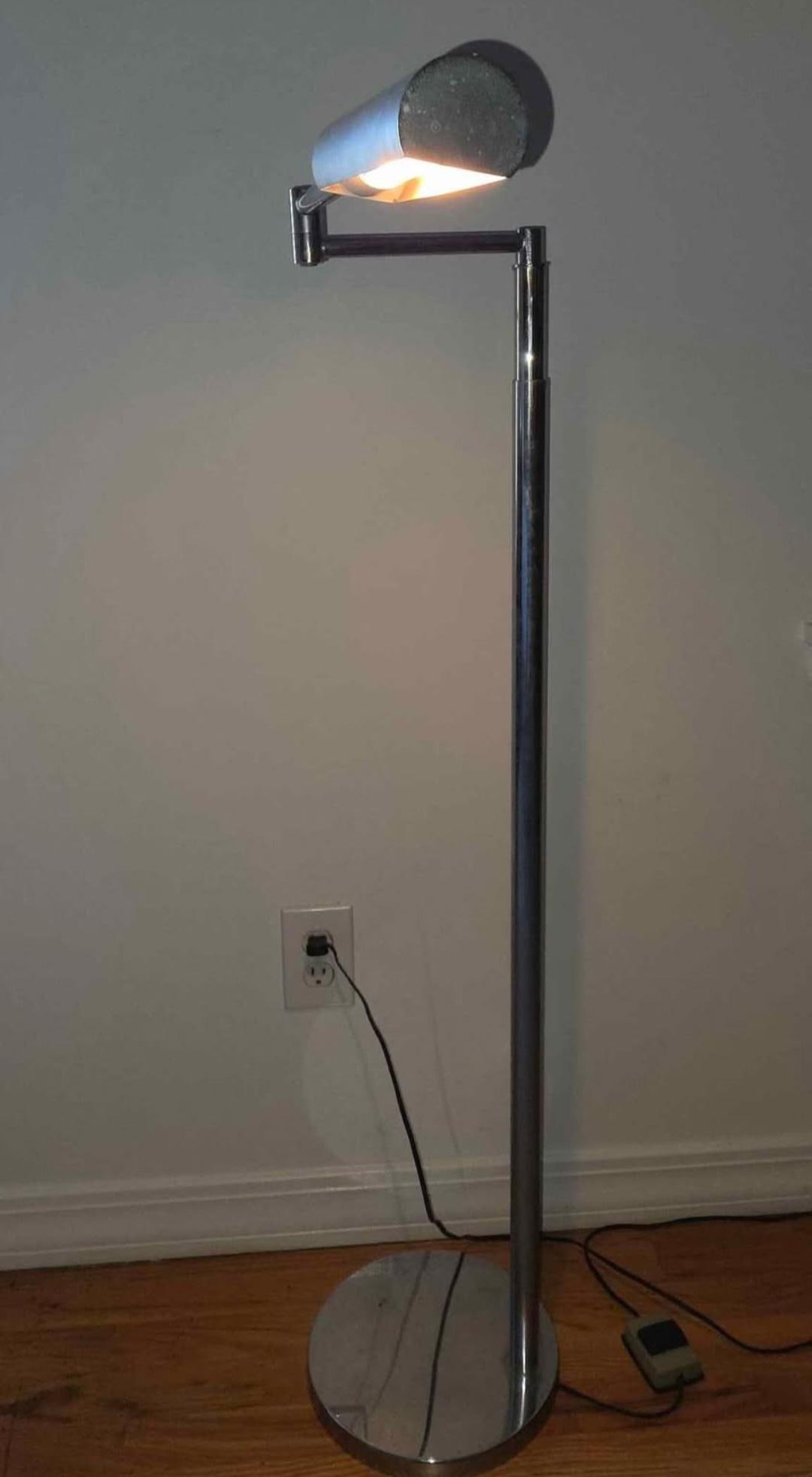 1970s Bauhaus Koch & Lowy Chrome Pharmacy Adjustable Floor Lamp - 4