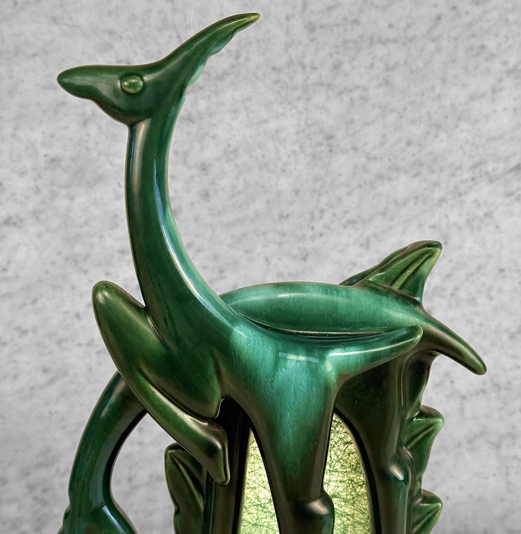 Mid-Century Abstract Art Deco Green Ceramic Gazelle Tv Lamp - 6