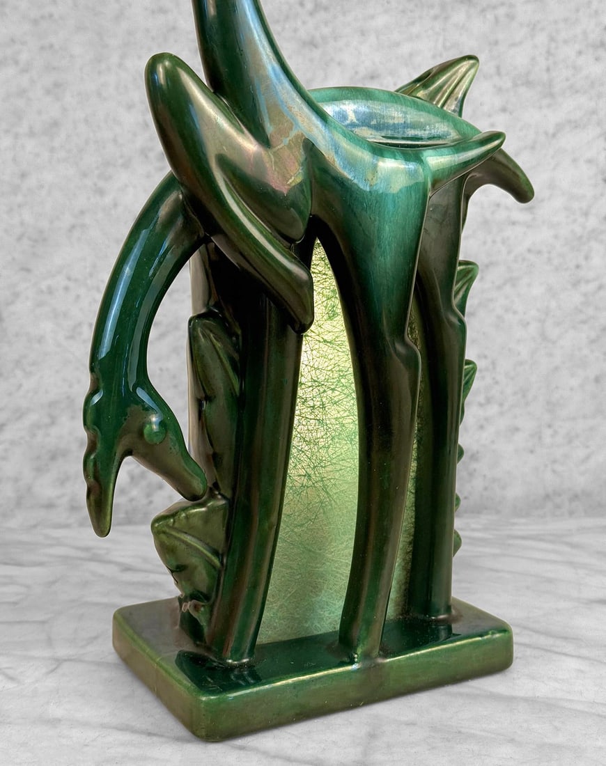 Mid-Century Abstract Art Deco Green Ceramic Gazelle Tv Lamp - 7