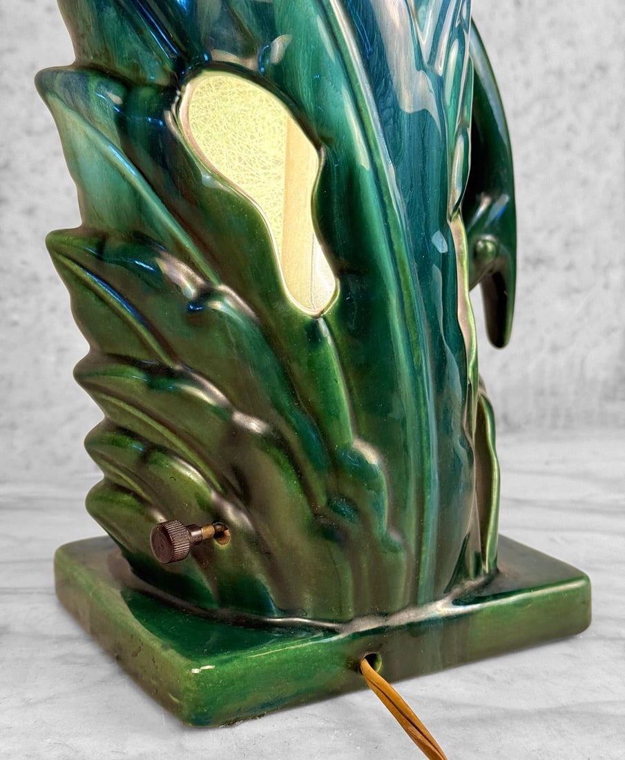 Mid-Century Abstract Art Deco Green Ceramic Gazelle Tv Lamp - 8