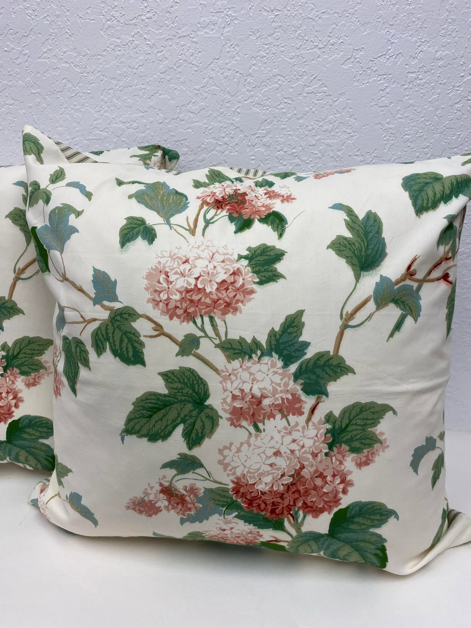 Pair of 22" Square Pillows With a Pink Hydrangea Floral Pattern - Made in Uk. - 2