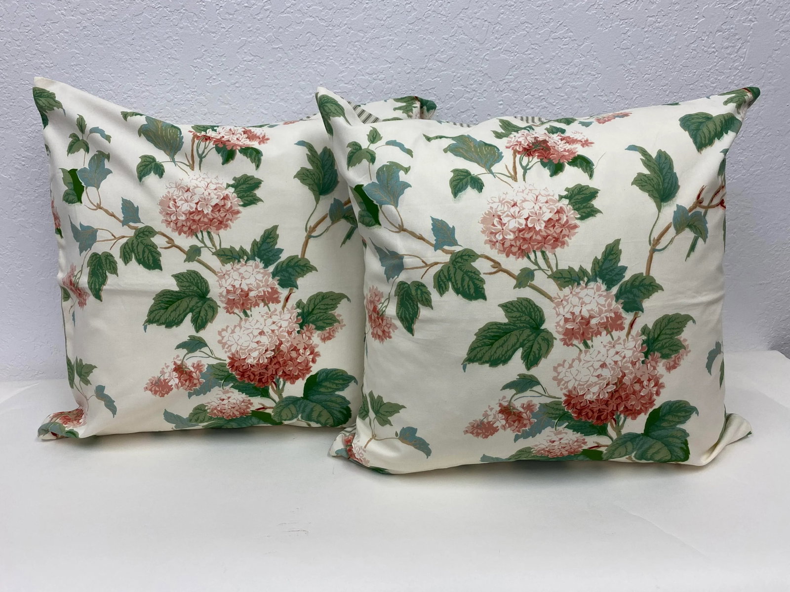 Pair of 22" Square Pillows With a Pink Hydrangea Floral Pattern - Made in Uk. - 8