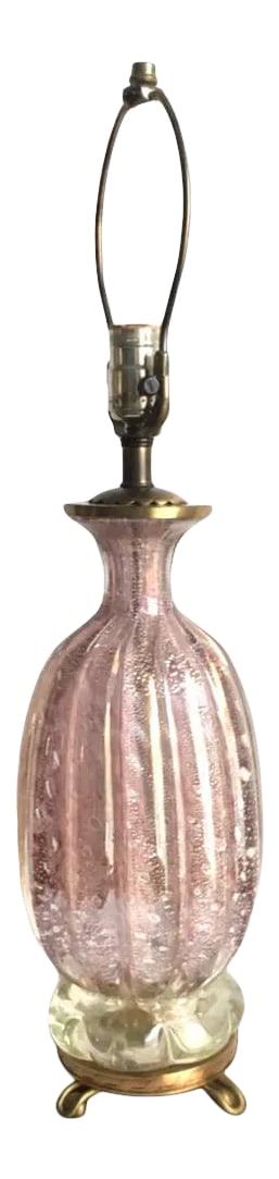 Murano Glass Bullicante Lamp in Opaline Opalescent Pink Vintage 1960s: A stunning vintage Murano art glass lavender / pink iridescent bullicante controlled bubble table lamp. The feminine form and color of this piece will add a touch of whimsy to any room. The lamp is ap