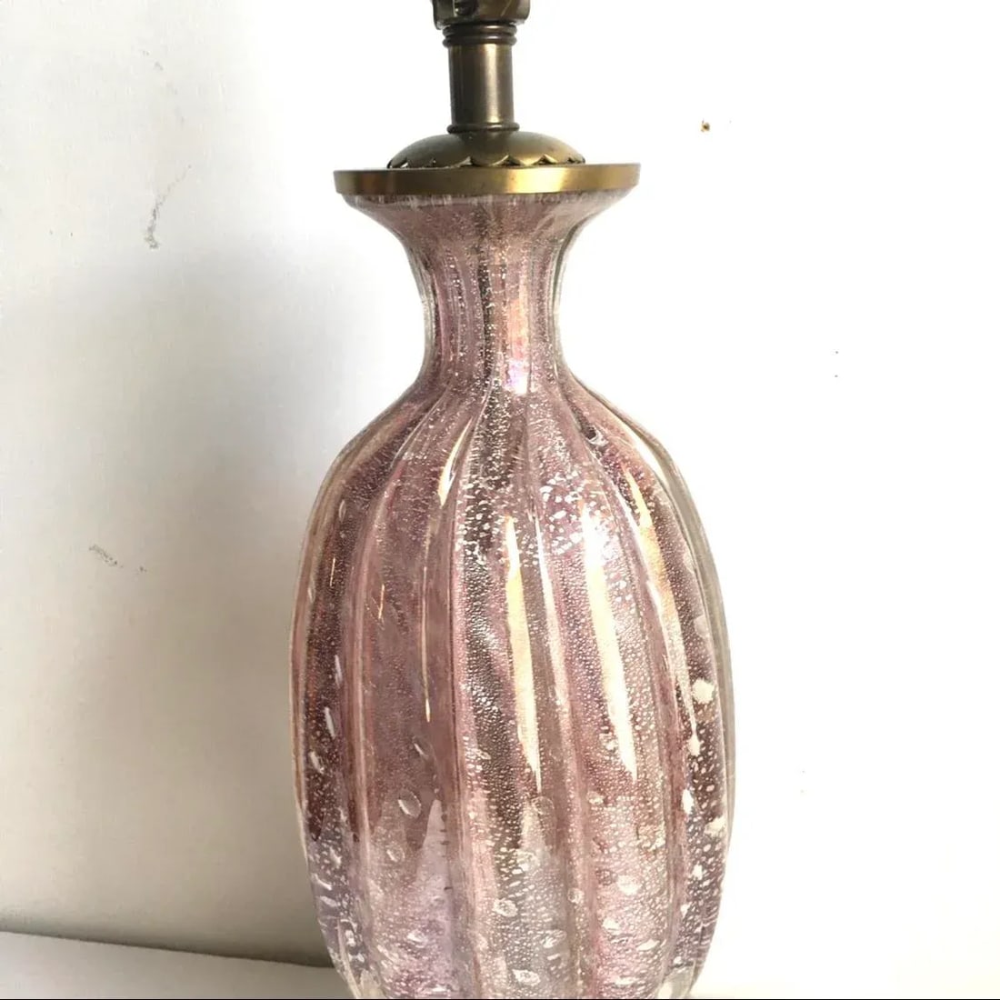 Murano Glass Bullicante Lamp in Opaline Opalescent Pink Vintage 1960s - 5
