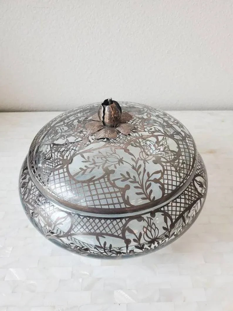 Vintage Silver Overlay Bowl With Lid - 2