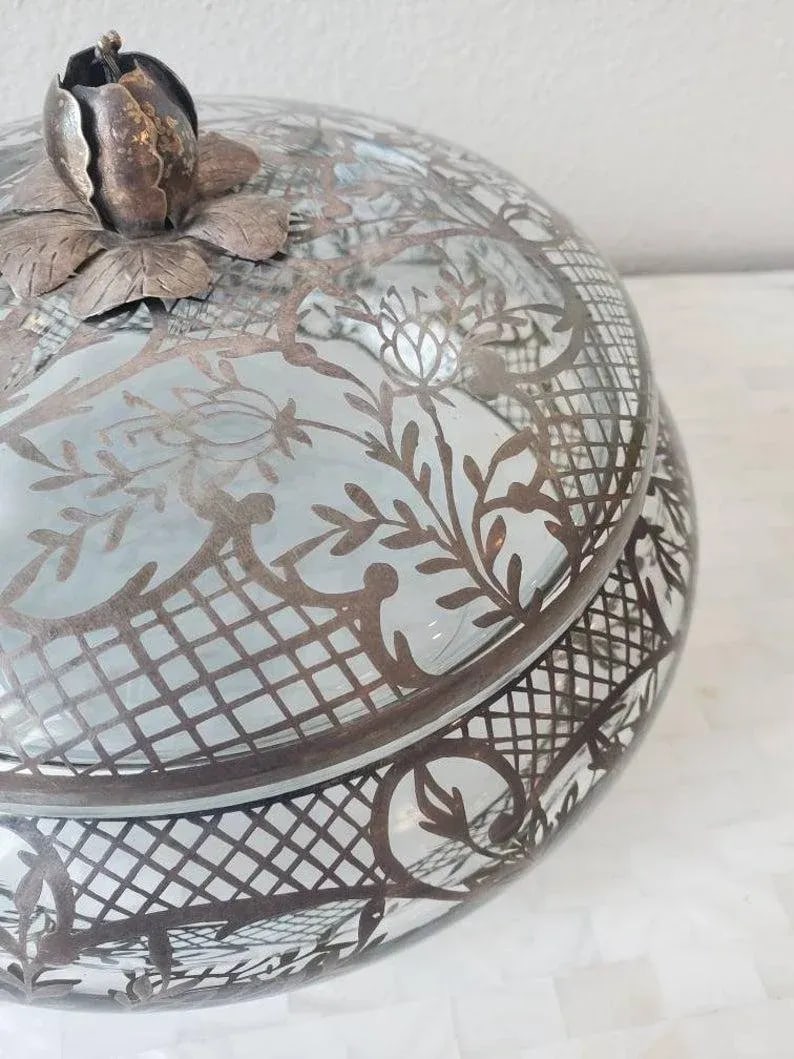Vintage Silver Overlay Bowl With Lid - 7