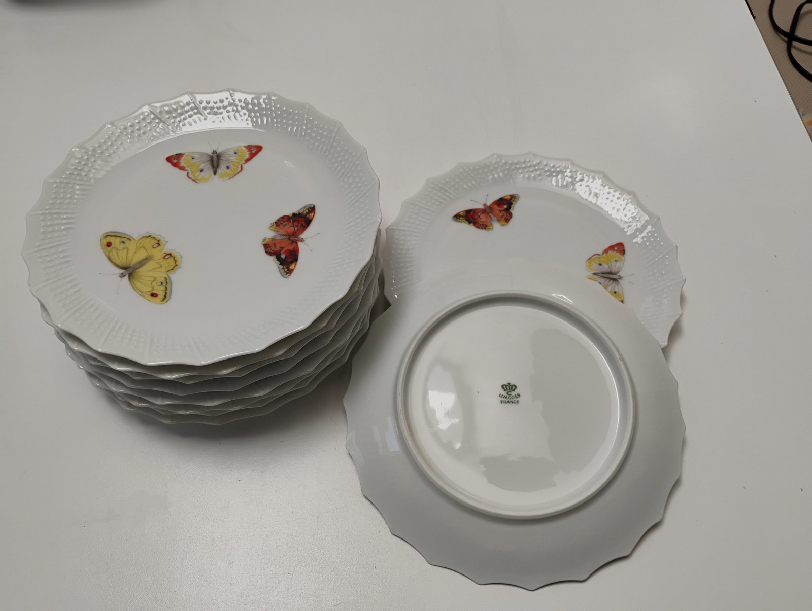 Mid 20th Century Chastagner Limoge Butterfly Motif Desert Plates - Set of 10 - 2