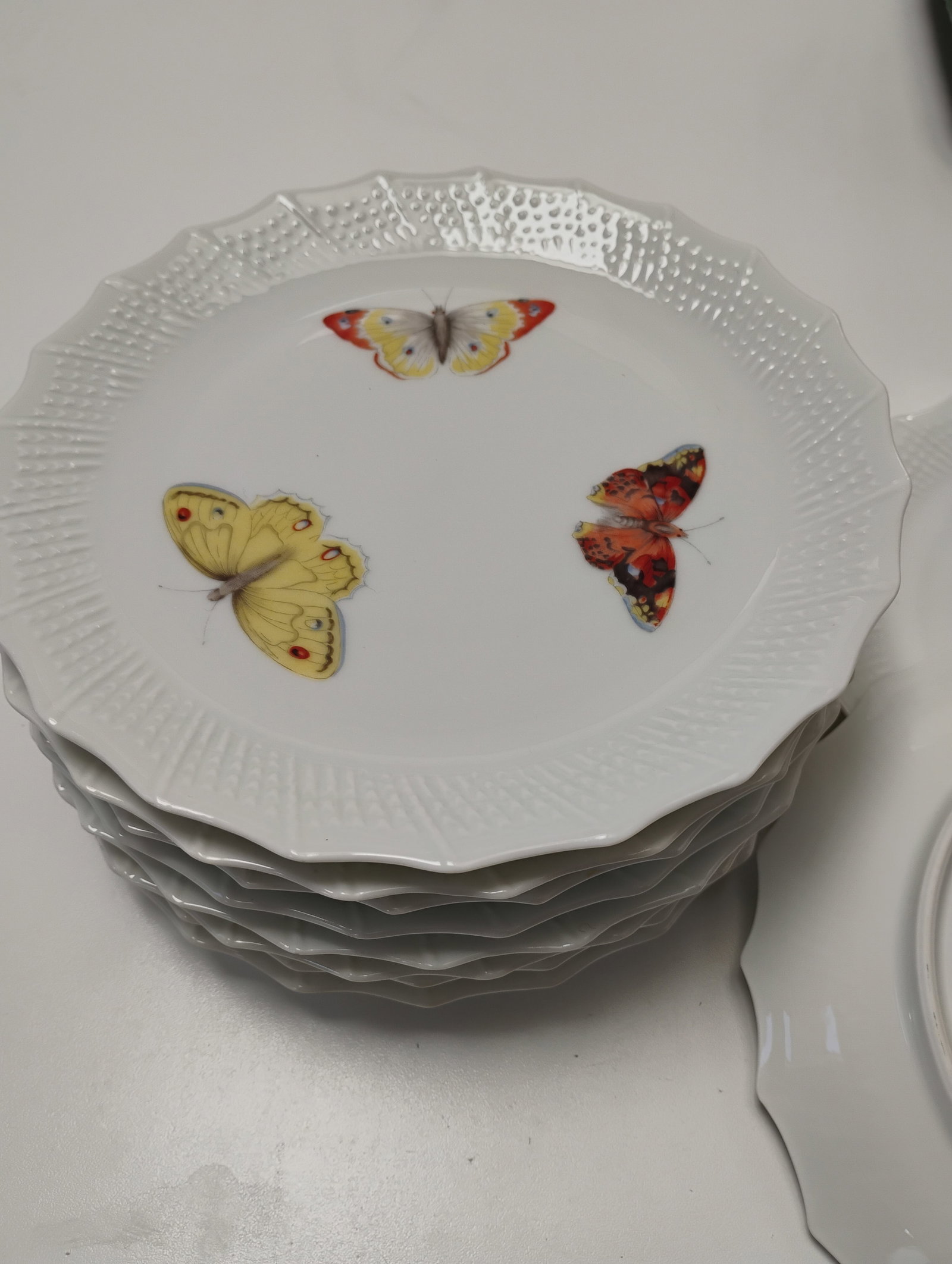 Mid 20th Century Chastagner Limoge Butterfly Motif Desert Plates - Set of 10 - 3