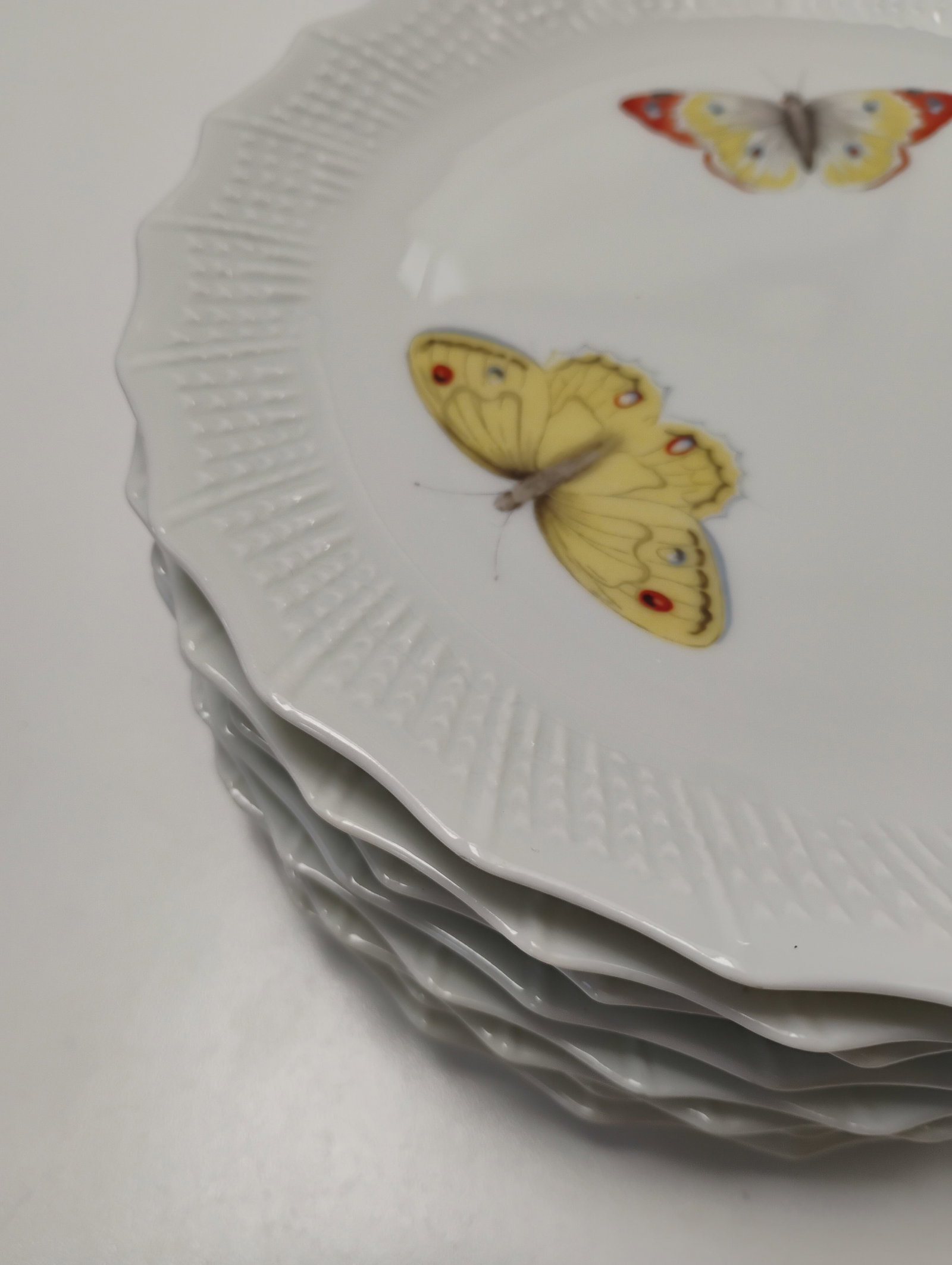 Mid 20th Century Chastagner Limoge Butterfly Motif Desert Plates - Set of 10 - 4