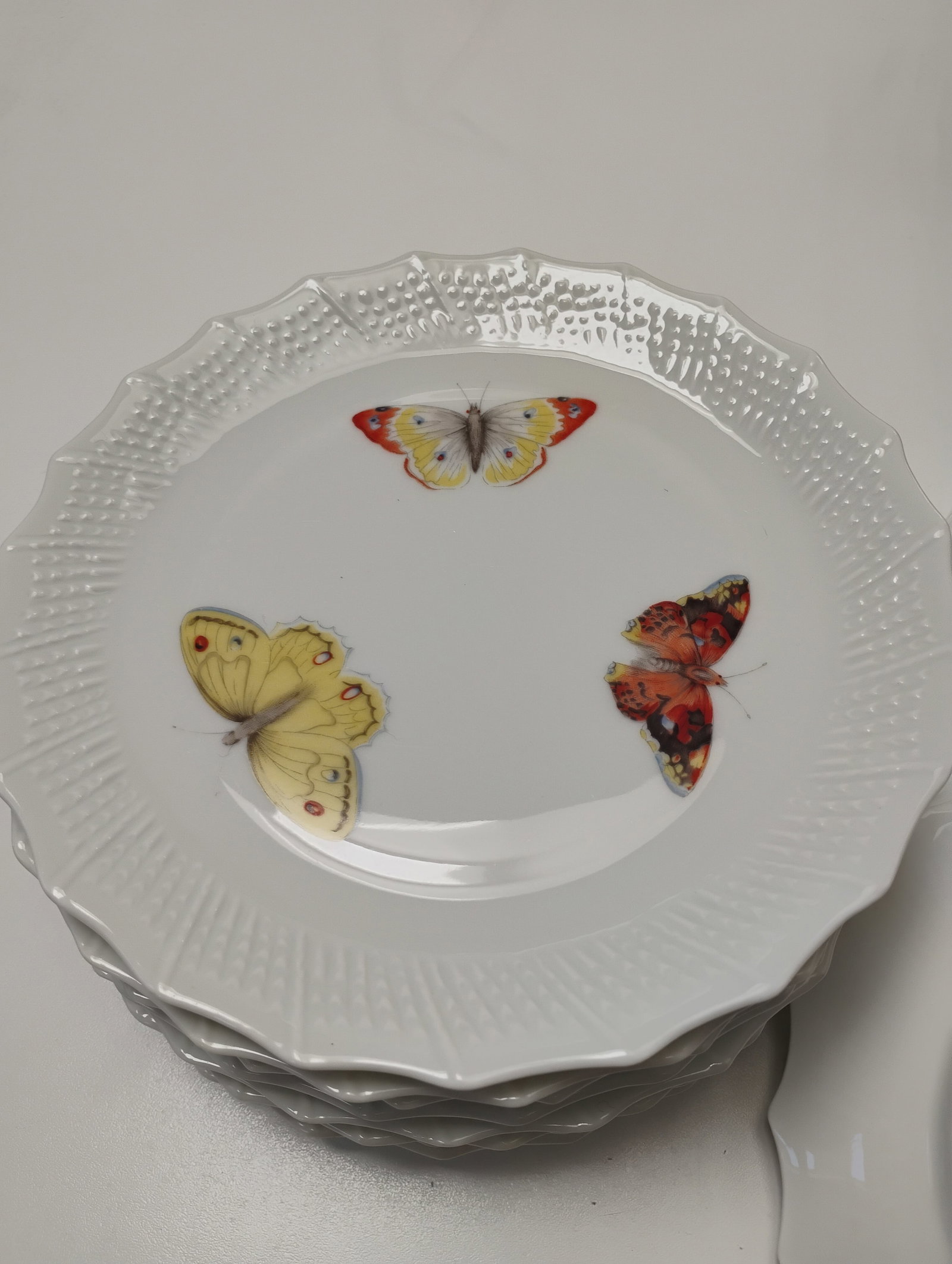 Mid 20th Century Chastagner Limoge Butterfly Motif Desert Plates - Set of 10 - 7