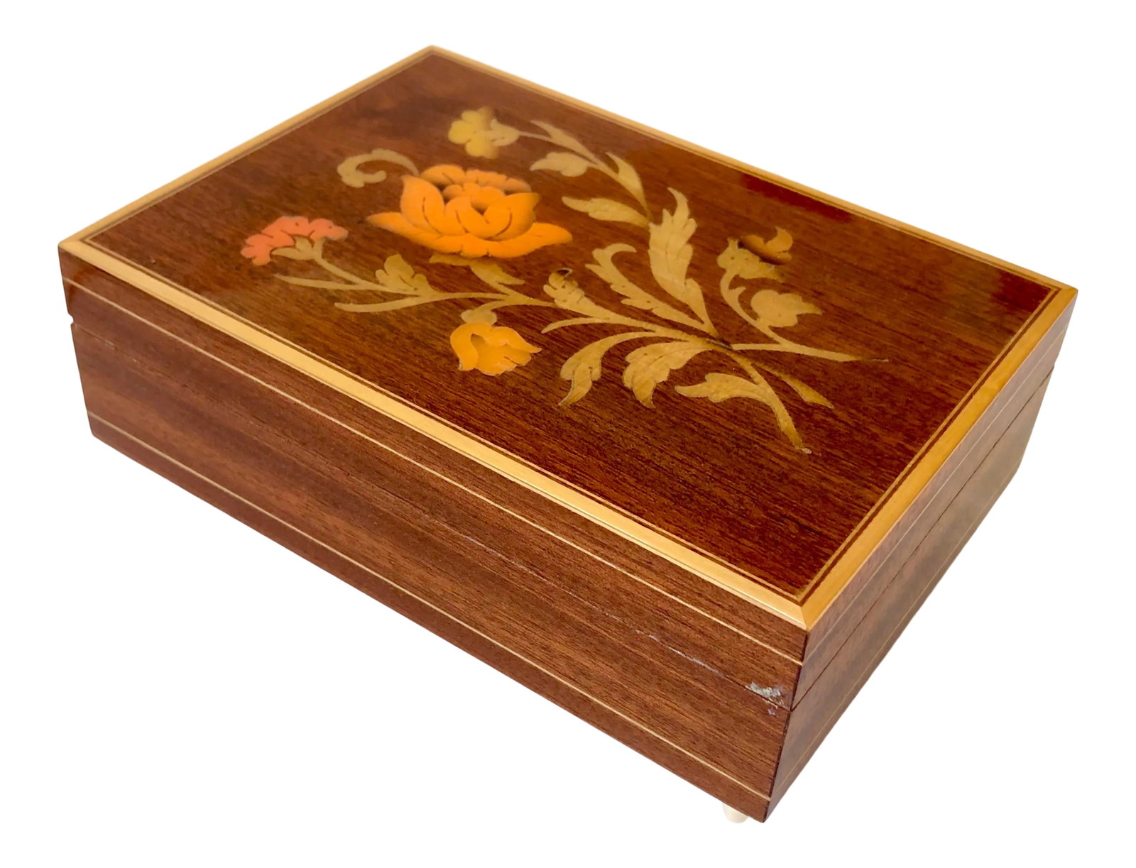 Italian Reuge Music Box: Reuge music box made in Italy with a Swiss musical movement plays Brahms Lullaby. Perfect baby gift to lull baby to sleep and room inside for that first lock of hair that is so precious, or the
