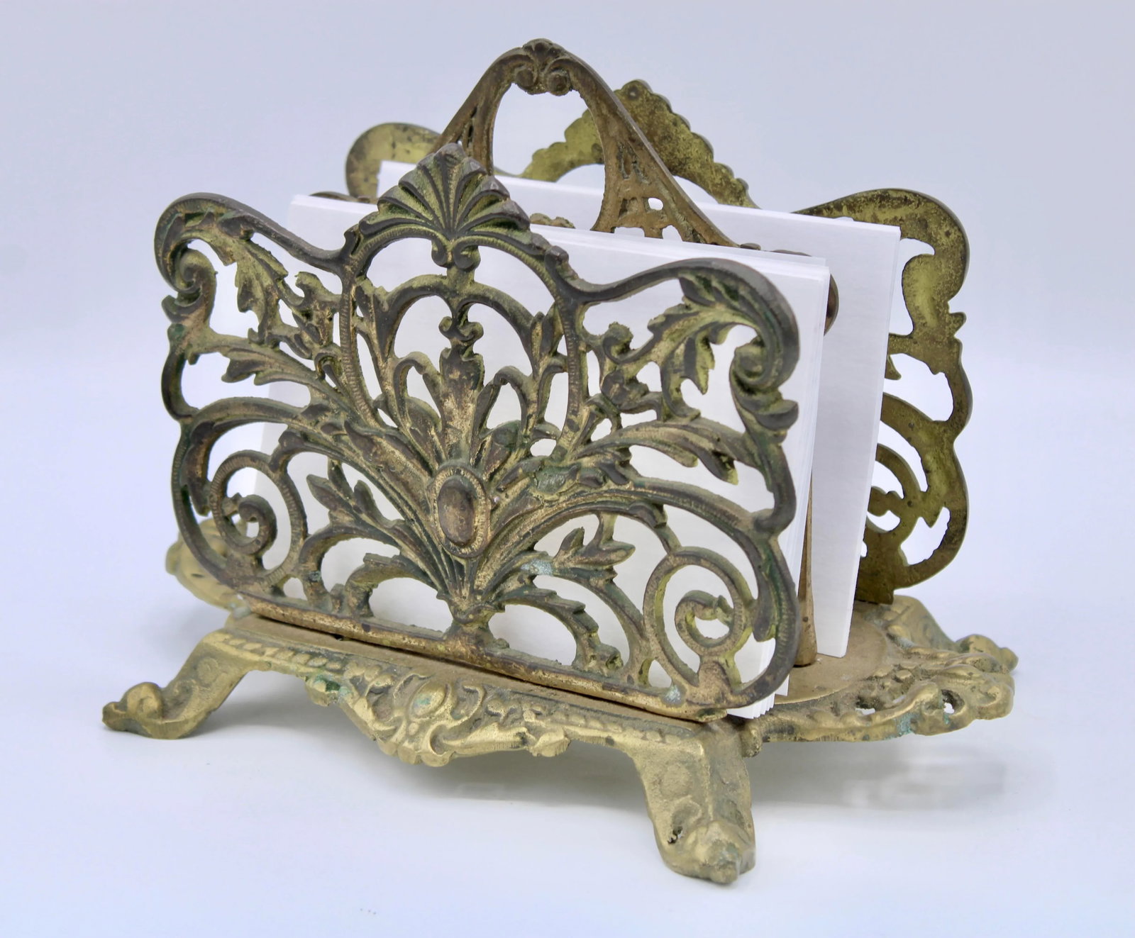 Antique Art Nouveau French Brass Letter Rack / Stationary Holder - 11