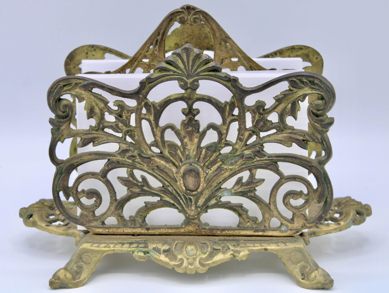 Antique Art Nouveau French Brass Letter Rack / Stationary Holder - 12