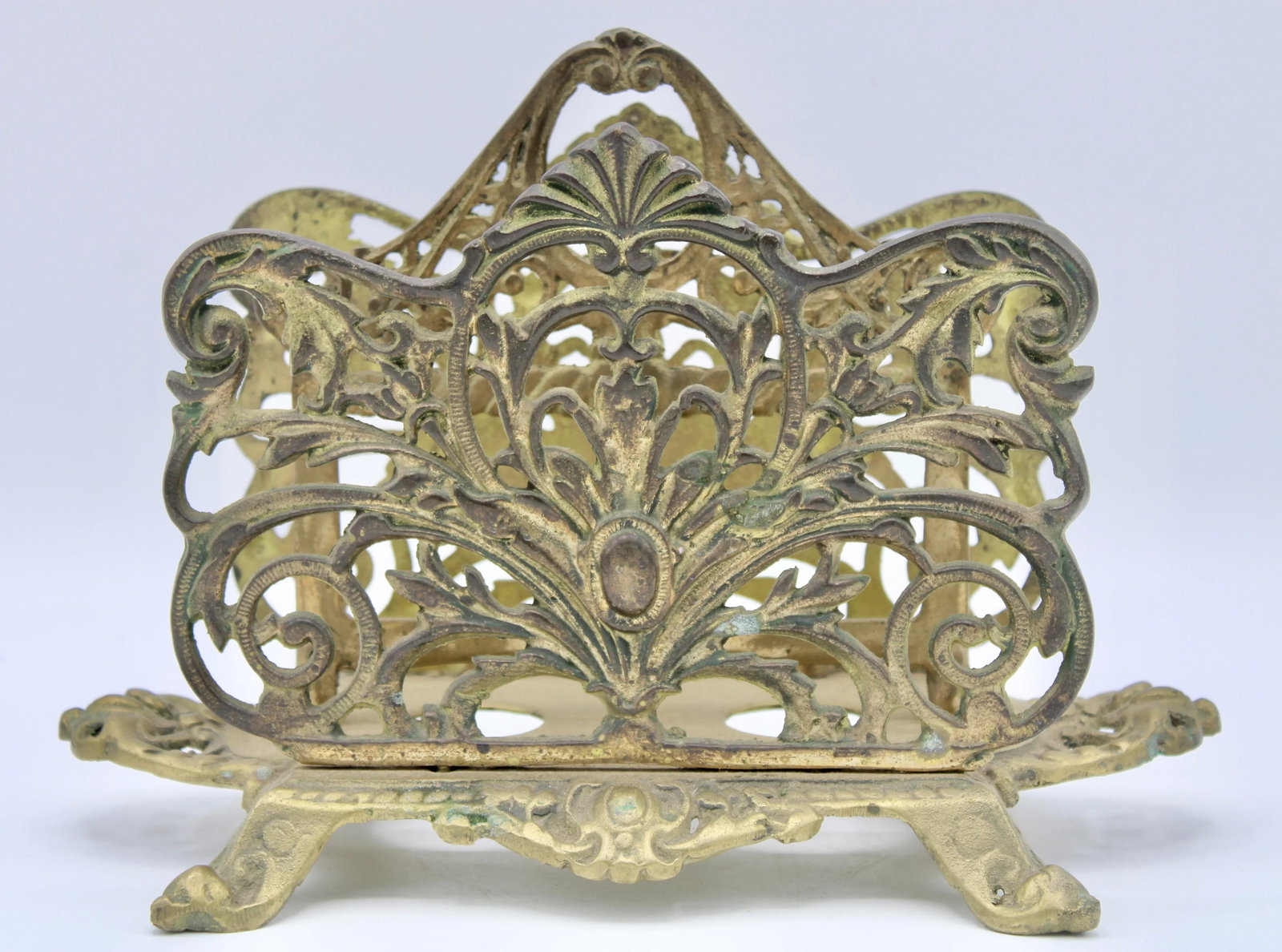 Antique Art Nouveau French Brass Letter Rack / Stationary Holder - 13