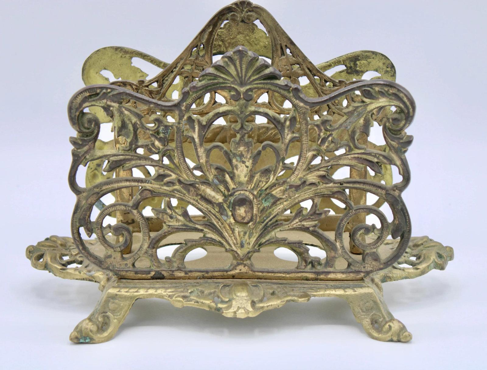 Antique Art Nouveau French Brass Letter Rack / Stationary Holder - 2