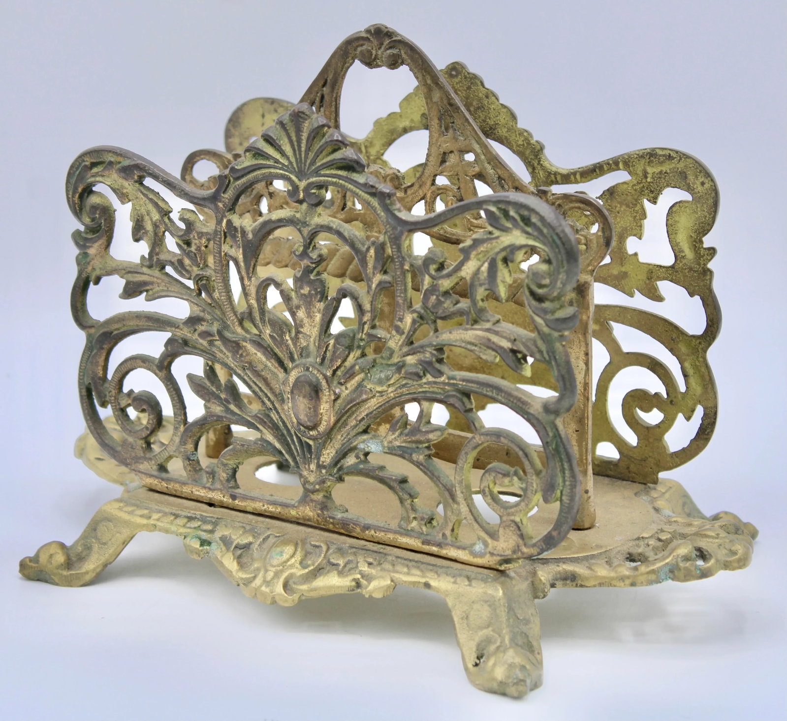 Antique Art Nouveau French Brass Letter Rack / Stationary Holder - 3