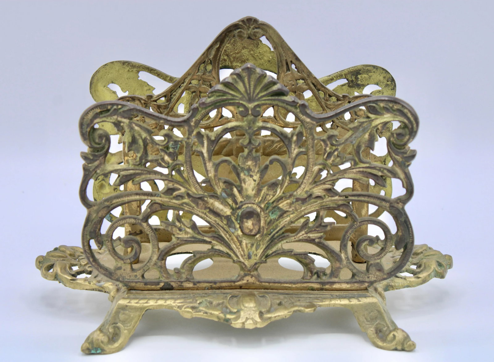 Antique Art Nouveau French Brass Letter Rack / Stationary Holder - 4