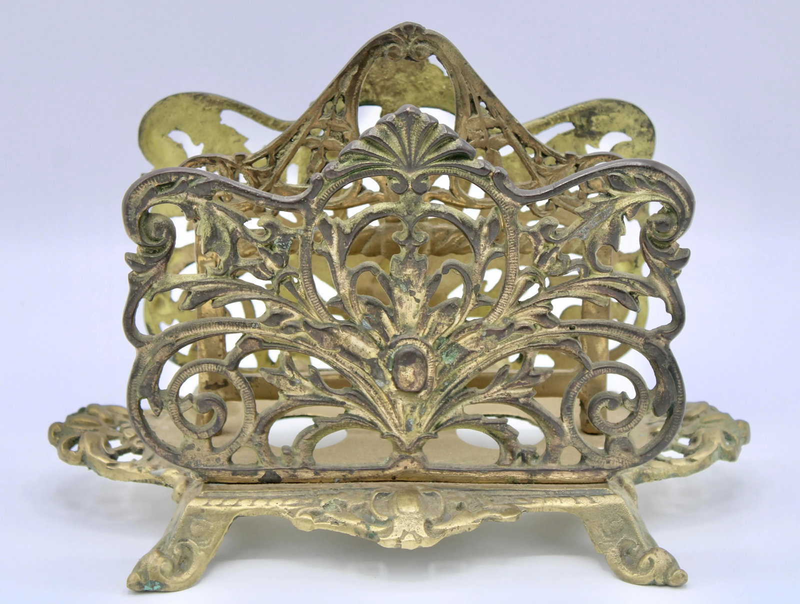 Antique Art Nouveau French Brass Letter Rack / Stationary Holder - 5