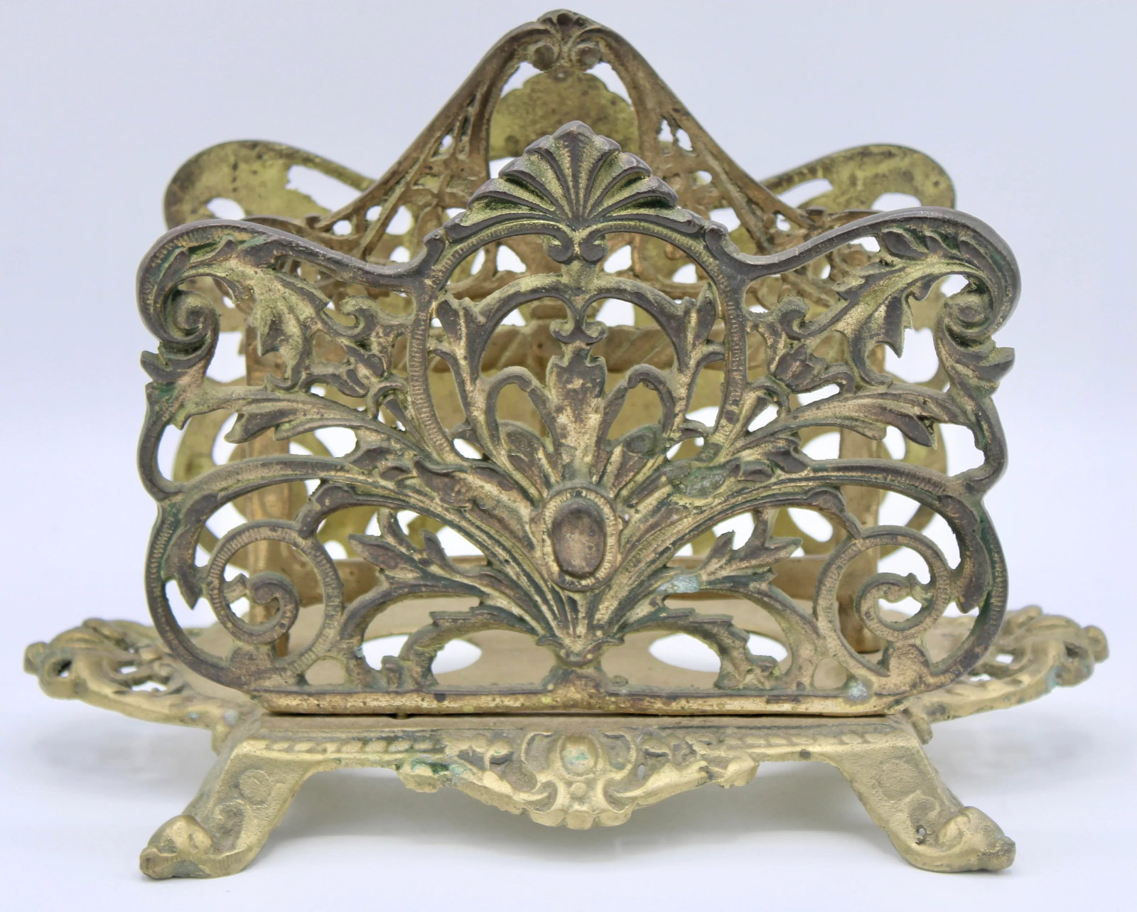 Antique Art Nouveau French Brass Letter Rack / Stationary Holder - 6